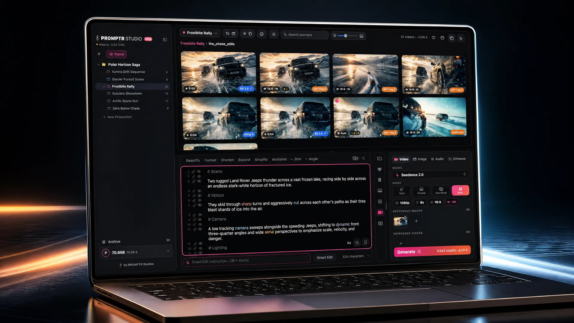 Promptr Studio Pro video generation studio on a cinematic display